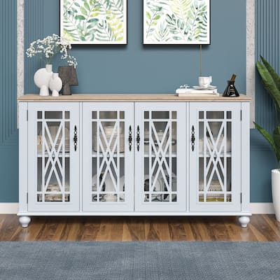 63" Vintage Style Wood Kitchen Accent Buffet Sideboard Cabinet - 63" in Width