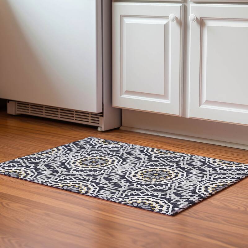 Premium Washable Super Soft Boho Global Mayfield Rug - Black - 1' 8" x 2' 6" - Rectangle