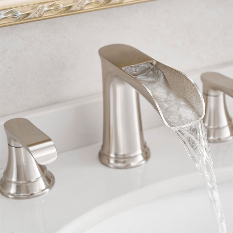 8 Inch Widespread Waterfall Bathroom Faucet with Pop-up Drain Kit Brass Double Handle Modern Bathroom Sink Vanity Faucets