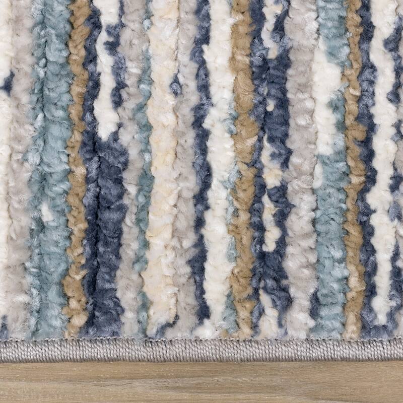Cali Collection - Blue/White Distressed Texture Banded Rug