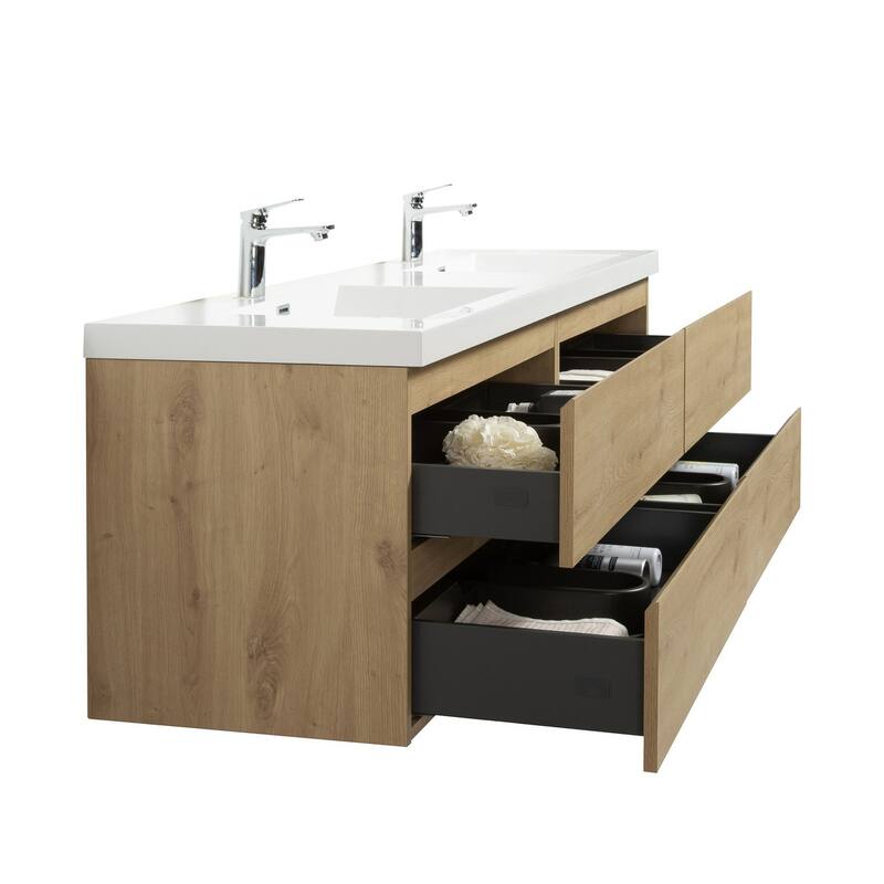 Alma-Pre 84 Inch Wall Mount Vanity with White Double Sink