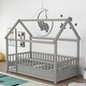 preview thumbnail 27 of 34, Twin/Full Size Floor Bed Wooden House-shaped Bed Frame with Fence&Roof