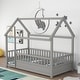 preview thumbnail 7 of 20, Twin Size Pine Wood Floor Bed with House Roof Frame, Fence Guardrails for Kids, Boys and Girls