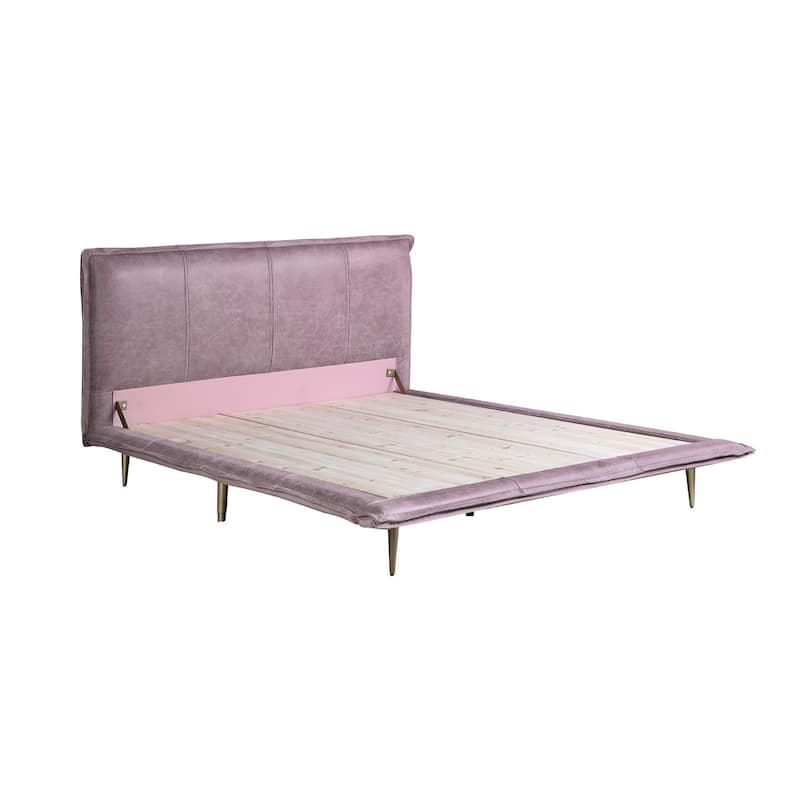 Top Grain Leather Eastern King Bed with Metal Legs in Pink Finish - Pink - King