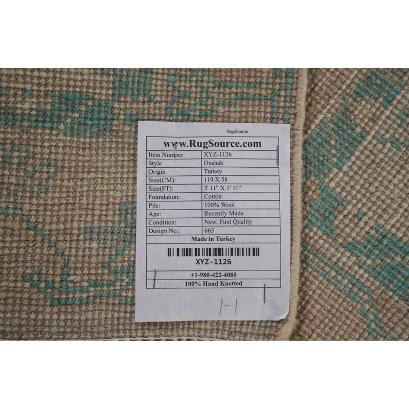 Traditional Geometric Oushak Turkish Oriental Wool Rug Handmade Carpet - 1'11" x 3'11"