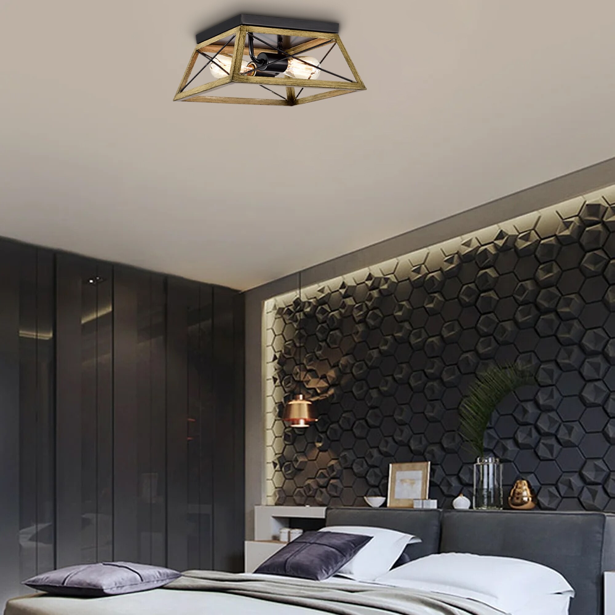 2 Light 12 Caged Geometric Flush Mount