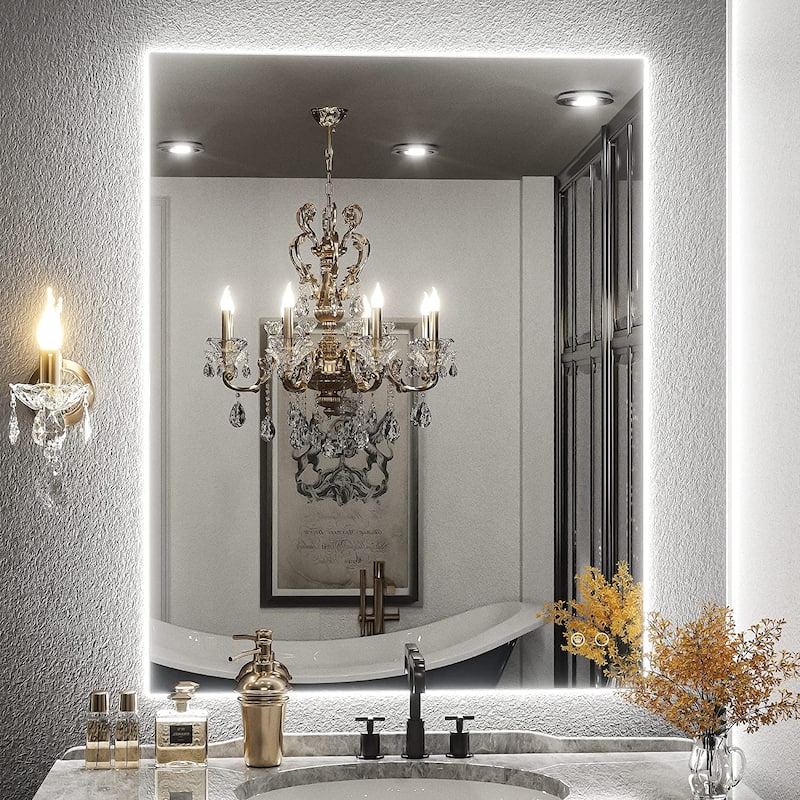 KEONJINN 3 Color LED Backlit Bathroom Vanity Wall Mirror, Anti-Fog, Dimmable - 28x36