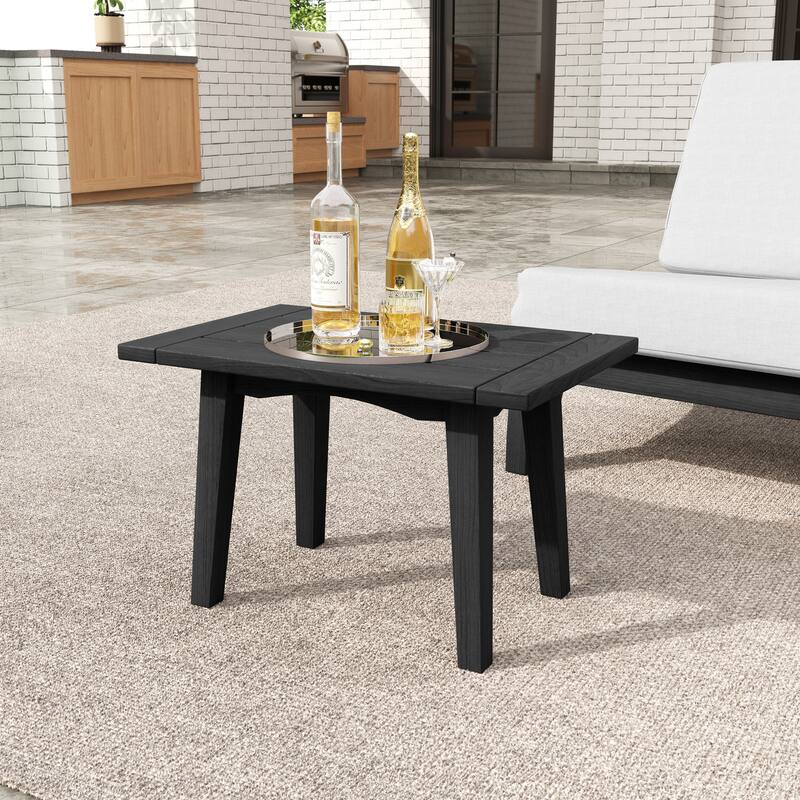 Beach-Style Outdoor Acacia Club Chair Set Loveseate with Plush All-Weather Cushions - Side Table - Dark Grey/Side Table