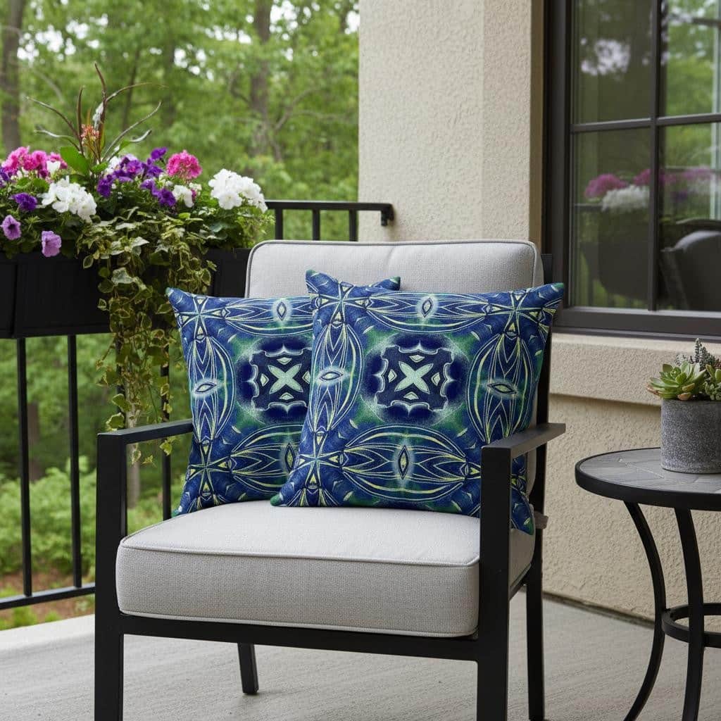 HomeRoots Set of Two 16" X 16" Blue and Green Blown Seam Floral Indoor Outdoor Throw Pillow - 16.00' X '16.00' X '5.00