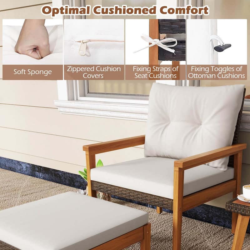 5PCS Rattan Patio Conversation Set Wicker Chairs Outdoor Furniture Set