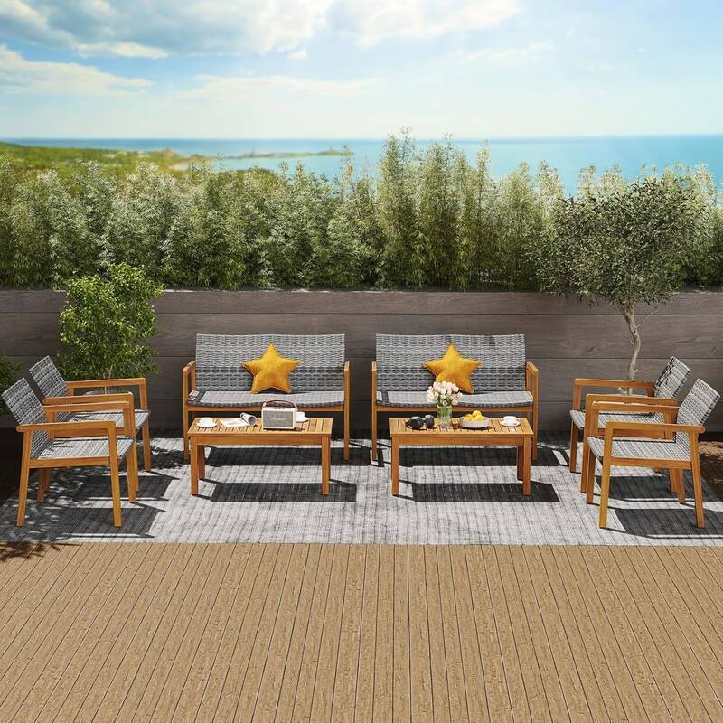 4/8 PCS Patio Furniture Set PE Rattan Patio Bistro Set with Loveseat