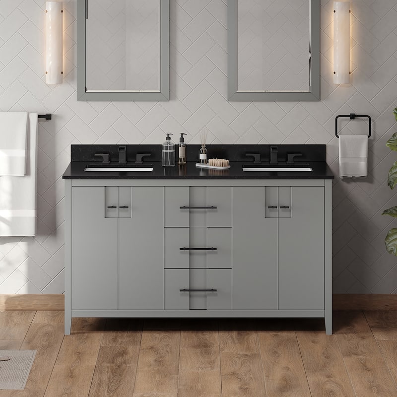 Jeffrey Alexander VKITKAT60R-GRANITE Katara 60" Free Standing Vanity - Grey / Black - Steel Finish