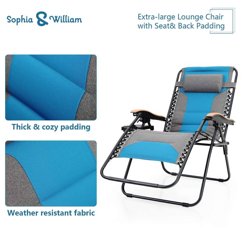 Padded Zero Gravity Chair 2 Pack Oversize Lounge Chair with Free Cup Holder