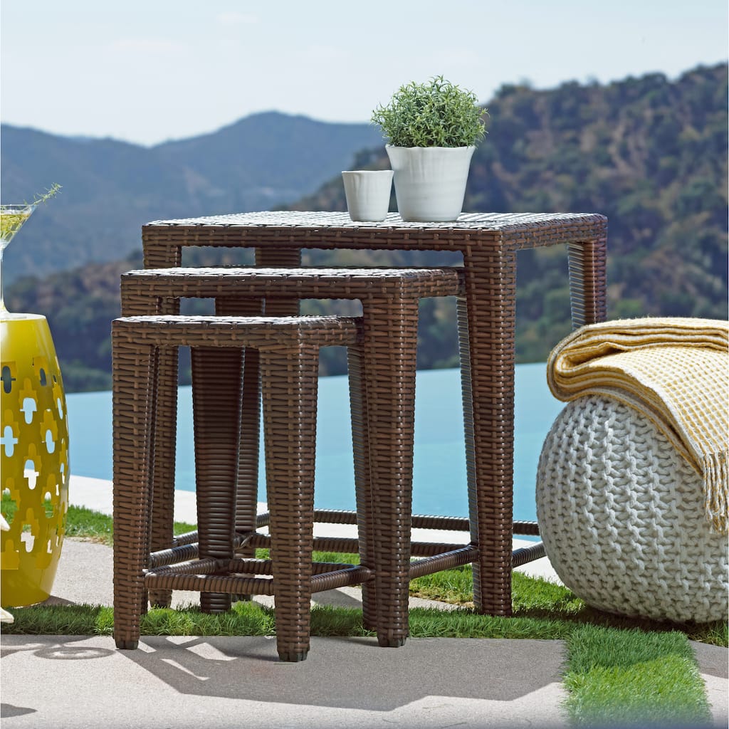 Rhonn 3-piece Brown Wicker Outdoor Nesting Table Set by Havenside Home