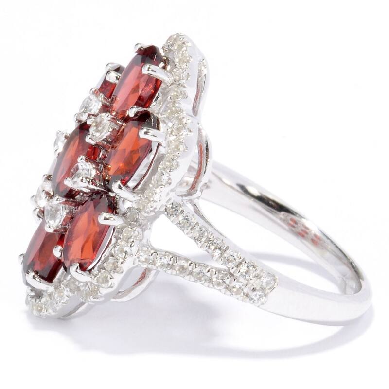 925 Sterling Silver Red Garnet and White Topaz Ring