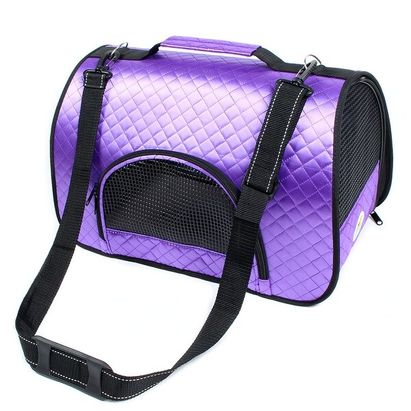 Shop Travel Foldable Nylon Mesh Zipper Closure Pet Dog Cat Carrier Tote Bag Purple - On Sale ...
