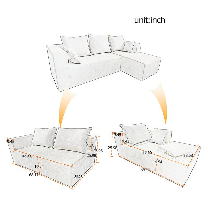 Combination Sofa & Bed (Beige): High - density Sponge, Soft Linen, Multiple Combinations, 107x39x26 inches, 166 lbs