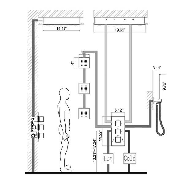 dimension image slide 3 of 4, Complete Shower System with Rough-in Valve
