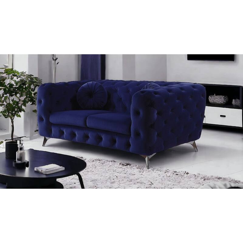 HomeRoots 72" Blue And Silver Velvet Loveseat - Blue