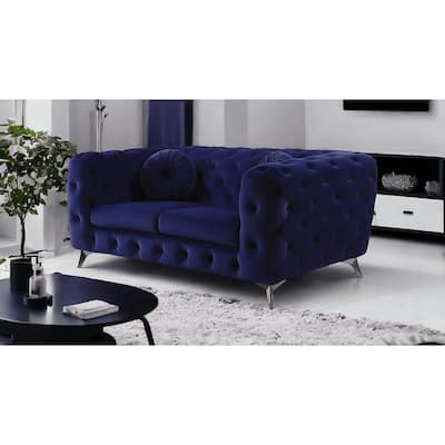 HomeRoots 72" Blue And Silver Velvet Loveseat