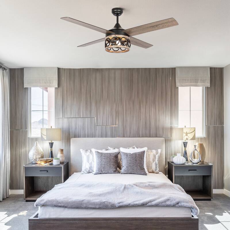 Rustic Wood Frame 4-Blade 3-Light Chandelier Ceiling Fan with Remote and Light Kit - 52-in W x 19.1-in H