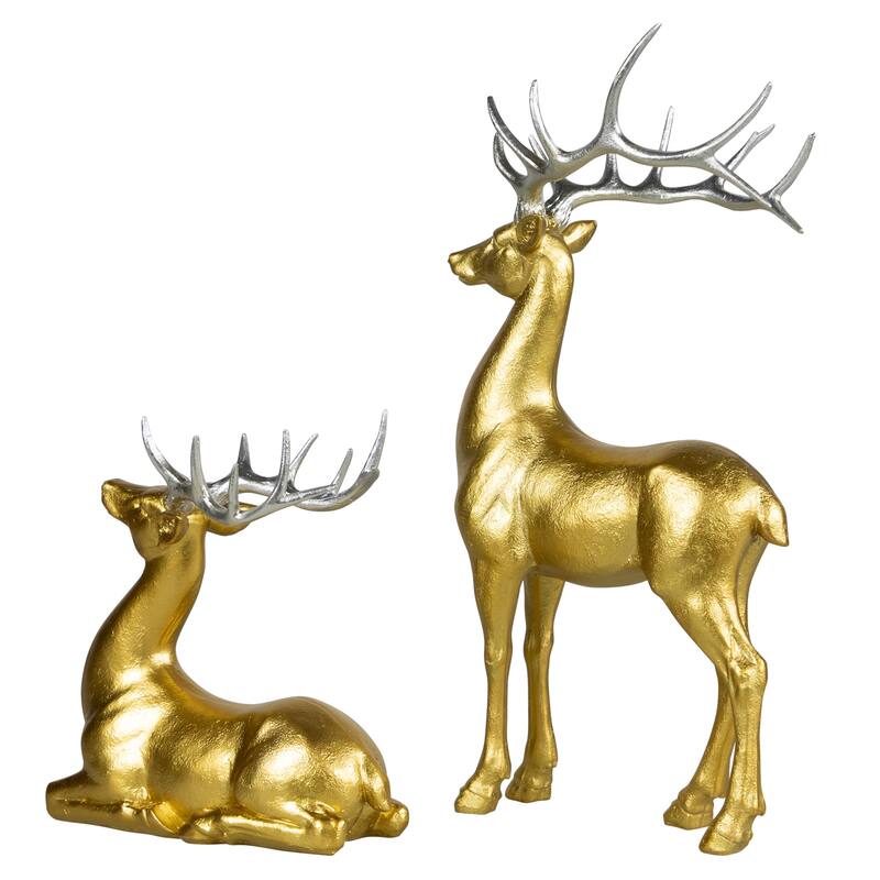 Standing and Sitting Reindeer Christmas Figures - Gold - Set of 2