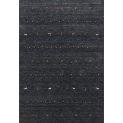 Tribal Gabbeh Area Rug Handmade Oriental Blue Wool Carpet - 5'2" x 7'11"