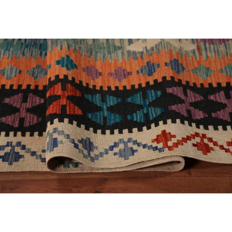 Geometric Kilim Area Rug Flatweave Wool Carpet - 8'8"x 11'10"