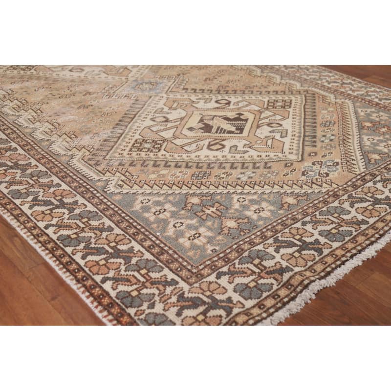 Distressed Bakhtiari Vintage Persian Area Rug Handmade Wool Carpet - 5'1" x 10'1"