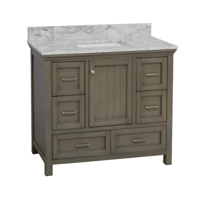 KitchenBathCollection Paige 42" Bathroom Vanity with Carrara Marble Top