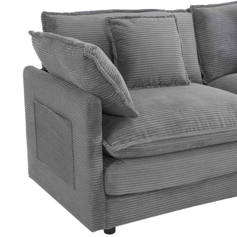 Roomfitters 112.6" Modern Corduroy Modular Sectional Sofa with Side Storage Pockets and 3 Movable Ottomans for Living Room