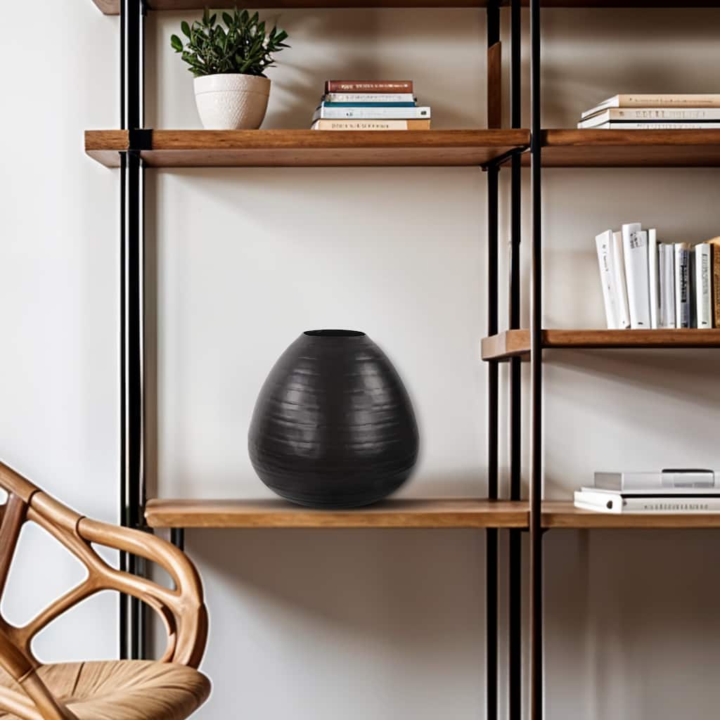 Allan Andrews Chiseled Black Teardrop Vase, Medium - 13" diameter x 13"h