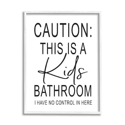 Stupell Kids Bathroom No Control Casual Bathroom Sign Framed Wall Art, Design by Lettered and Lined - White
