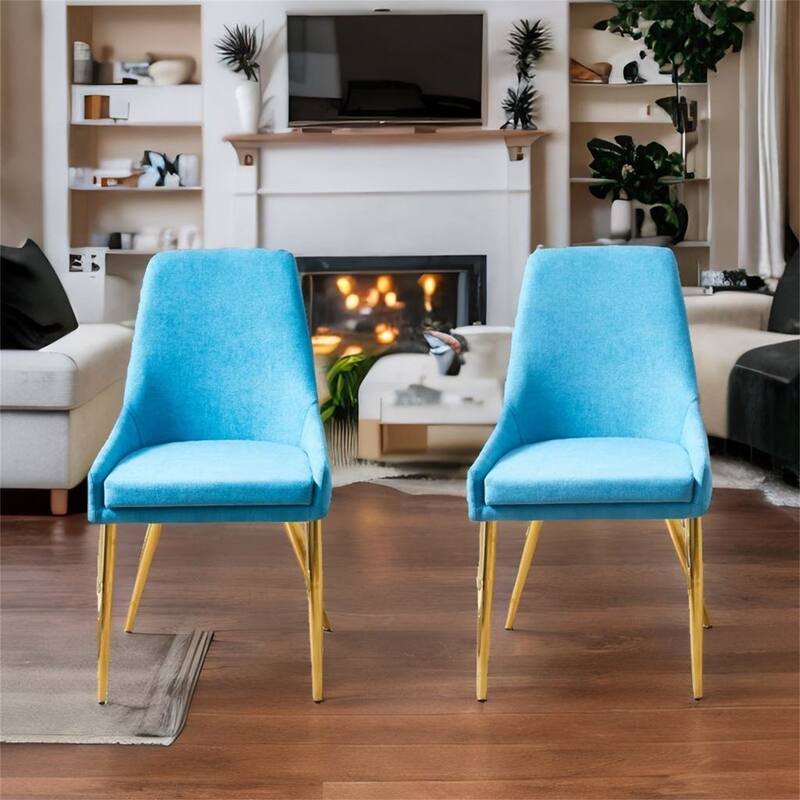 Upholstered Armless Fabric Dining Chairs (Set of 2) - Light Blue