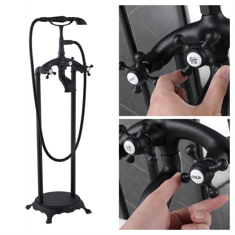 Bathroom Tub Shower Faucets Free Standing Bathtub Shower Mixer Taps Single Lever with Hand Shower Floor Mounted
