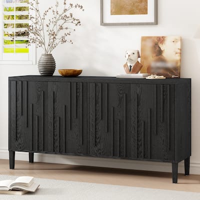 Large Kitchen Sideboard Cabinet, Multifunctional Wooden Storage Cabinet, Entryway Table with Shelf, 4 Doors & Hidden Handle