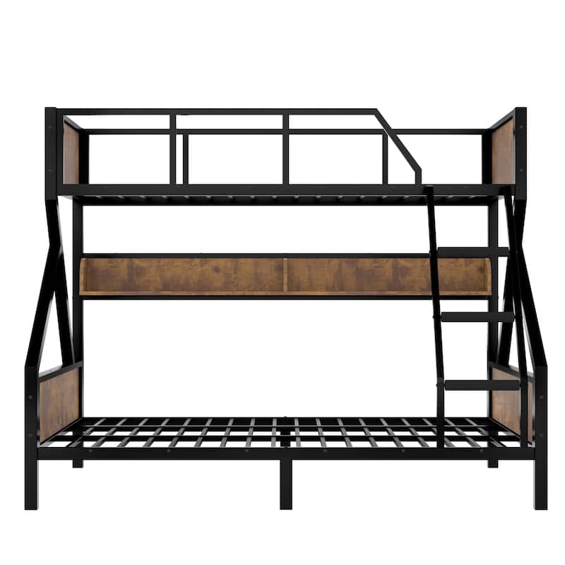 Twin XL over Queen Bunk Bed with Storage Shelves, Lights and Noise-Free Design