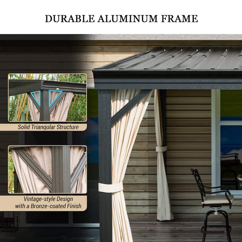Wall-Mounted Hardtop Gazebo with Aluminum Frame