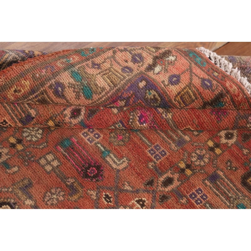 Geometric Zanjan Persian Vintage Runner Rug Handmade Wool Carpet - 3'7"x 9'10"