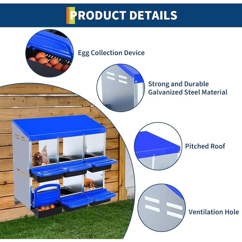 6-Hole Metal Chicken Nesting Box or Easy Cleaning