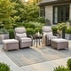 preview thumbnail 16 of 189, Pocassy Outdoor Wicker Sofa with Swivel Chair Fire Pit Table Furniture Set. Brown Wicker & Beige Cushion - 5 Pieces Swivel Chair Table with Ottoman Set