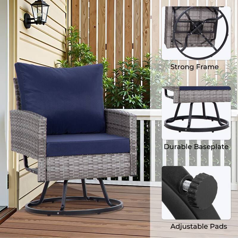 3-Piece Wicker Patio Furniture Set Rattan Swivel Chairs with Coffee Table