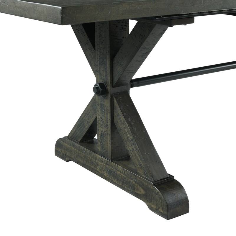 Extendable Dining Table Set for 8 - Rectangular Table with Wine Rack & 6 Chairs - Distressed Gray Finish