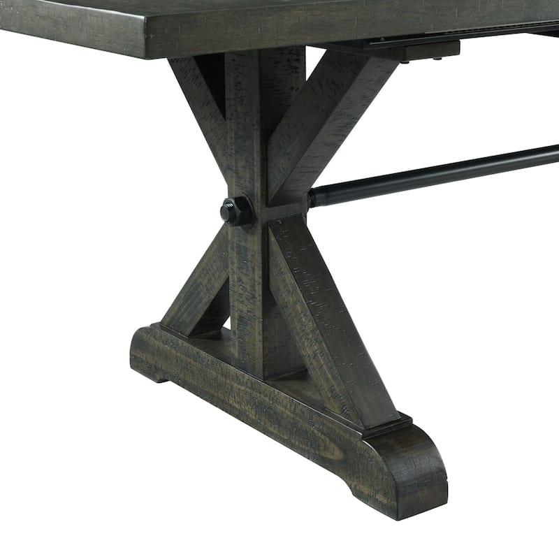 Rectangular Extension Dining Table - 96" Gray Wood Pedestal Table - Rustic Farmhouse Style - 96