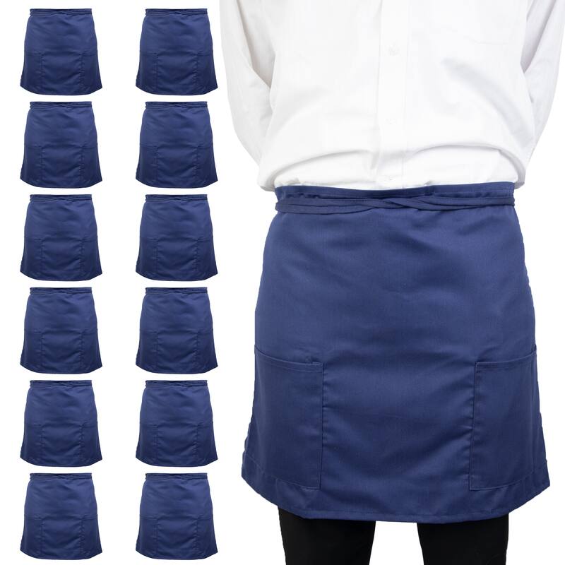 Arkwright Home Half Bistro Aprons - 12 Pack - 18x30 - Navy