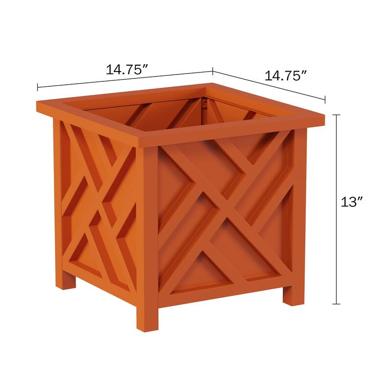 Lattice Design Planter Box - 14.75-Inch-Square Decorative Outdoor Flower or Plant Pot by Pure Garden - 14.75 x 14.75 x 13