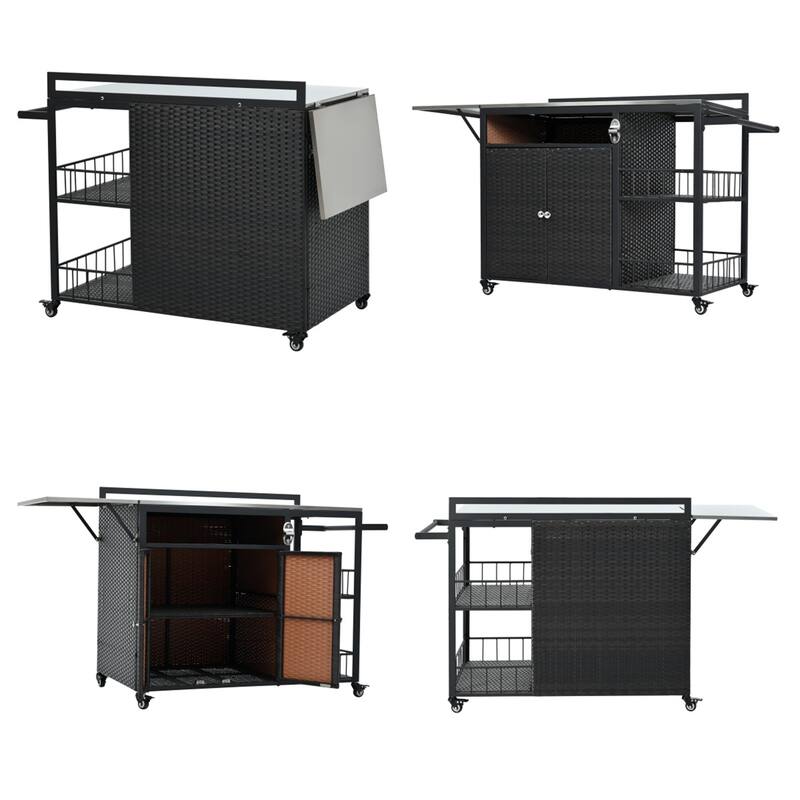 63.9" Outdoor Kitchen Island with Foldable Tabletop and Bottle Opener
