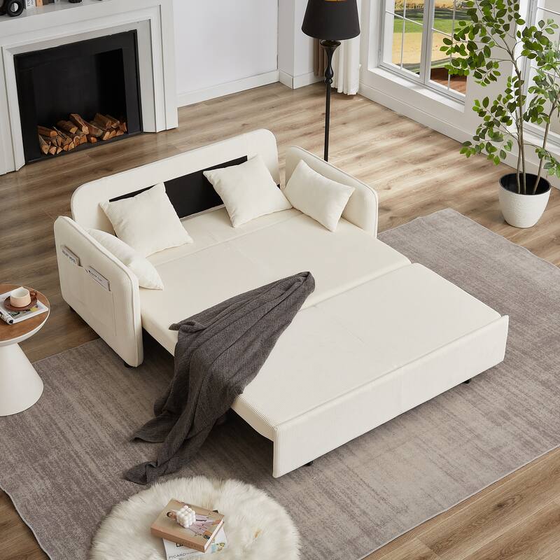 66 Inch Sleeper Sofa Bed Adjustable Sleeper With Pullout Bed 4 Pillows And Side Pockets Soft Convertible