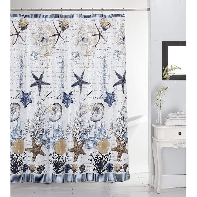 13 Piece Canvas Shower Curtain & Roller Hooks Set - Beautiful and Modern Design for Your Bathroom
