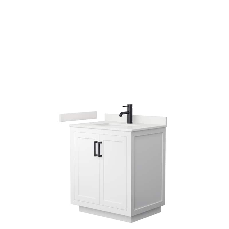 Miranda 30-inch Single Vanity, Quartz Top - White, Black Trim, White Quartz Top